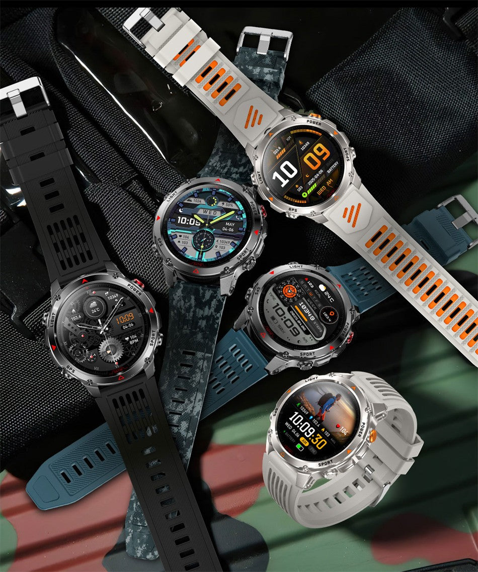 Smartwatch Masculino 2026 Novo Militar 1100mAh Bateria Tela AMOLED 1.7" Bússola GPS Lanterna Chamada Bluetooth 5ATM Natação