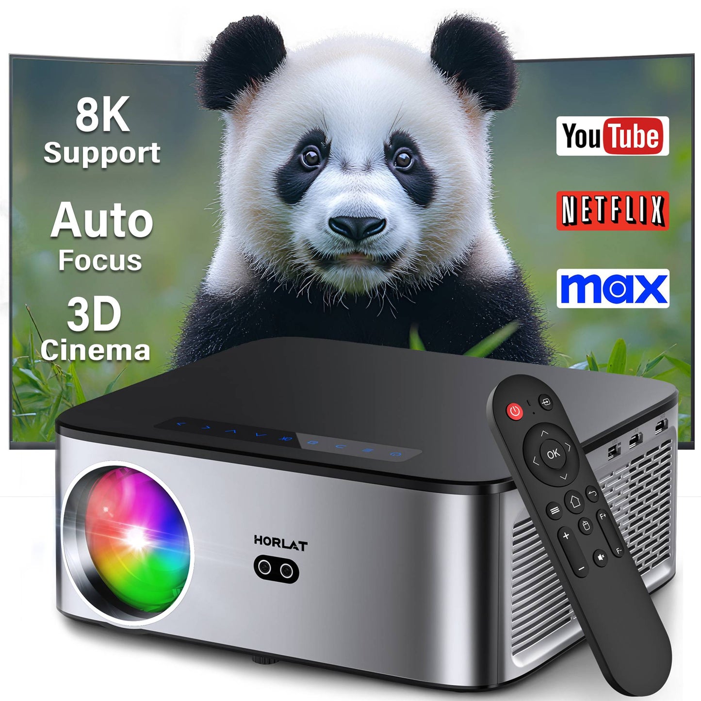 HORLAT 35000Lumens LCD Projector Beamer 8K Support 1080P Native Android Dual Band Wifi 6 Auto Focus Keystone Office Home Theater