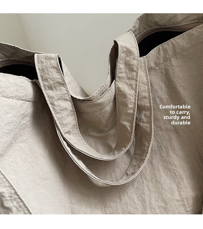 Lazy Style Nylon Crossbody Shoulder Bag Women Casual Large Capacity Bucket Tote Bag Lightweight Japan Style Simple Handbag
