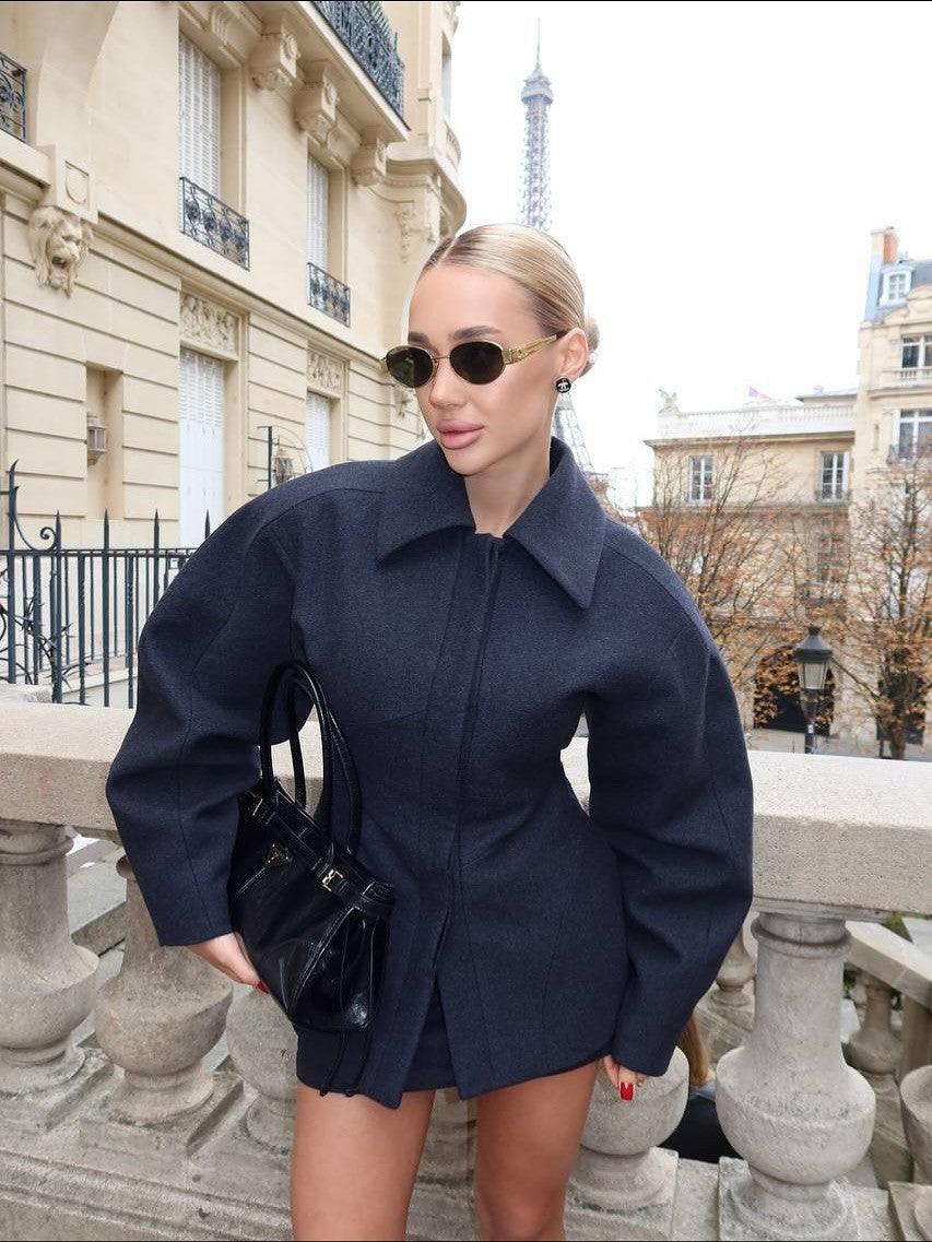 Fashion Solid Lapel Waist Cinching Woolen Coat Women Elegant Full Sleeve Warm Slim Jacket Lady 2025 Daily Commute Street Outwear