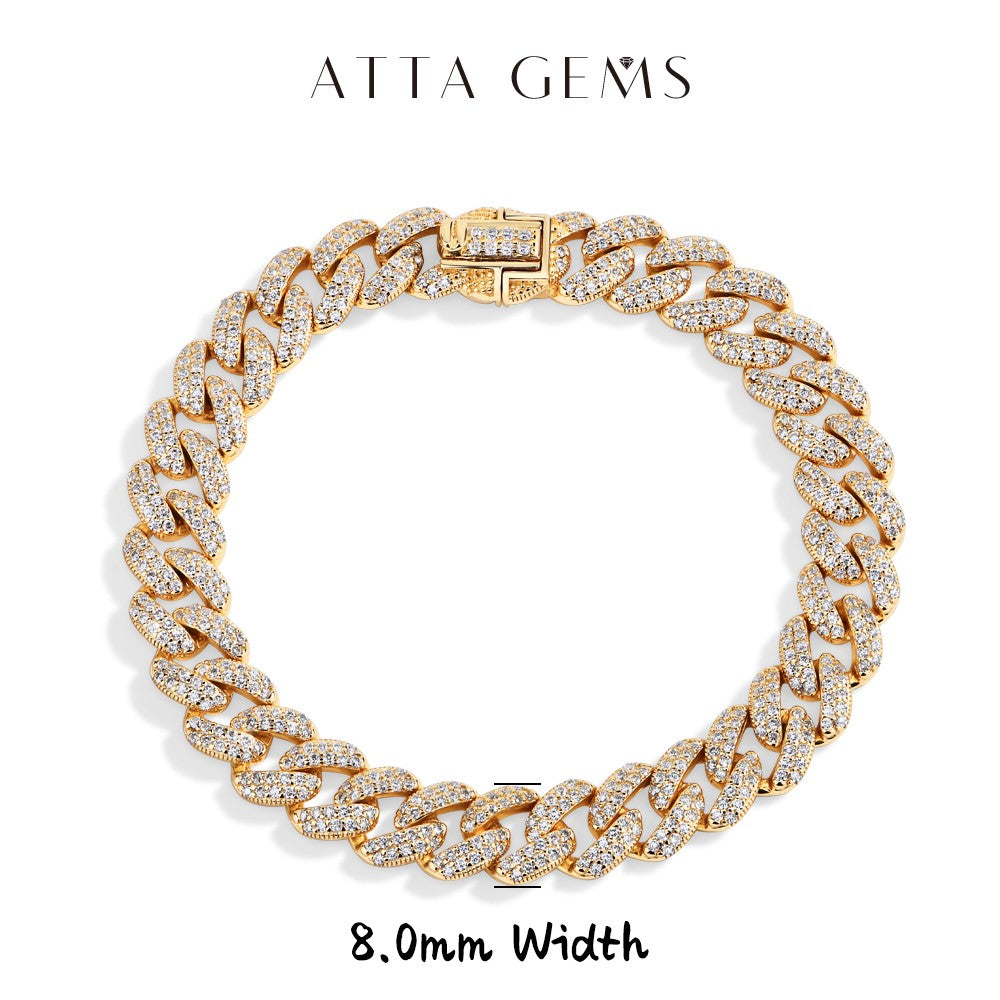 Corrente Cubana Completa de Moissanita ATTAGEMS DVVS1 para Homens e Mulheres, Prata Esterlina 925 Banhada a Ouro 18k, Pulseira de Tênis Hip Hop, Joia Fina