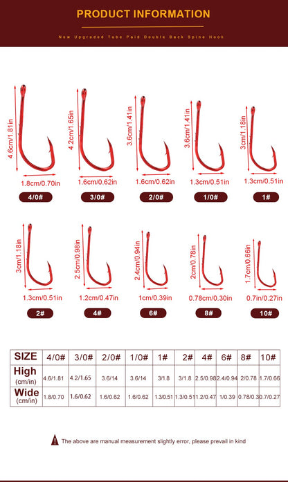 Anzóis de Pesca Vermelhos FTK 1/0-10# Iscas de Pesca com Farpa para Mar Haste Bico Porta-Isca Viva Jig de Pesca para Carpa Acessórios Anzóis de Minhoca