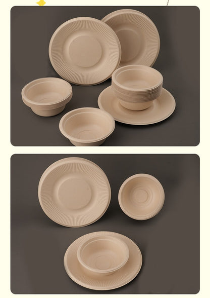 Conjunto Descartável de Talheres de Polpa com 20 Peças Biodegradáveis Inclui Tigela Prato Faca Garfo Colher para Casa Festa Piquenique Recipientes de Comida