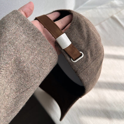 Stylish Wool Herringbone Baseball Cap for Men & Women, Thick Hard Top, Small Face