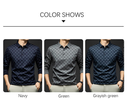 BROWON Polo Shirts for Man Autumn Business Slim Fit Long Sleeve T Shirt Men 2025 New Casual Loose Pullover Plaid Men Tops & Tees