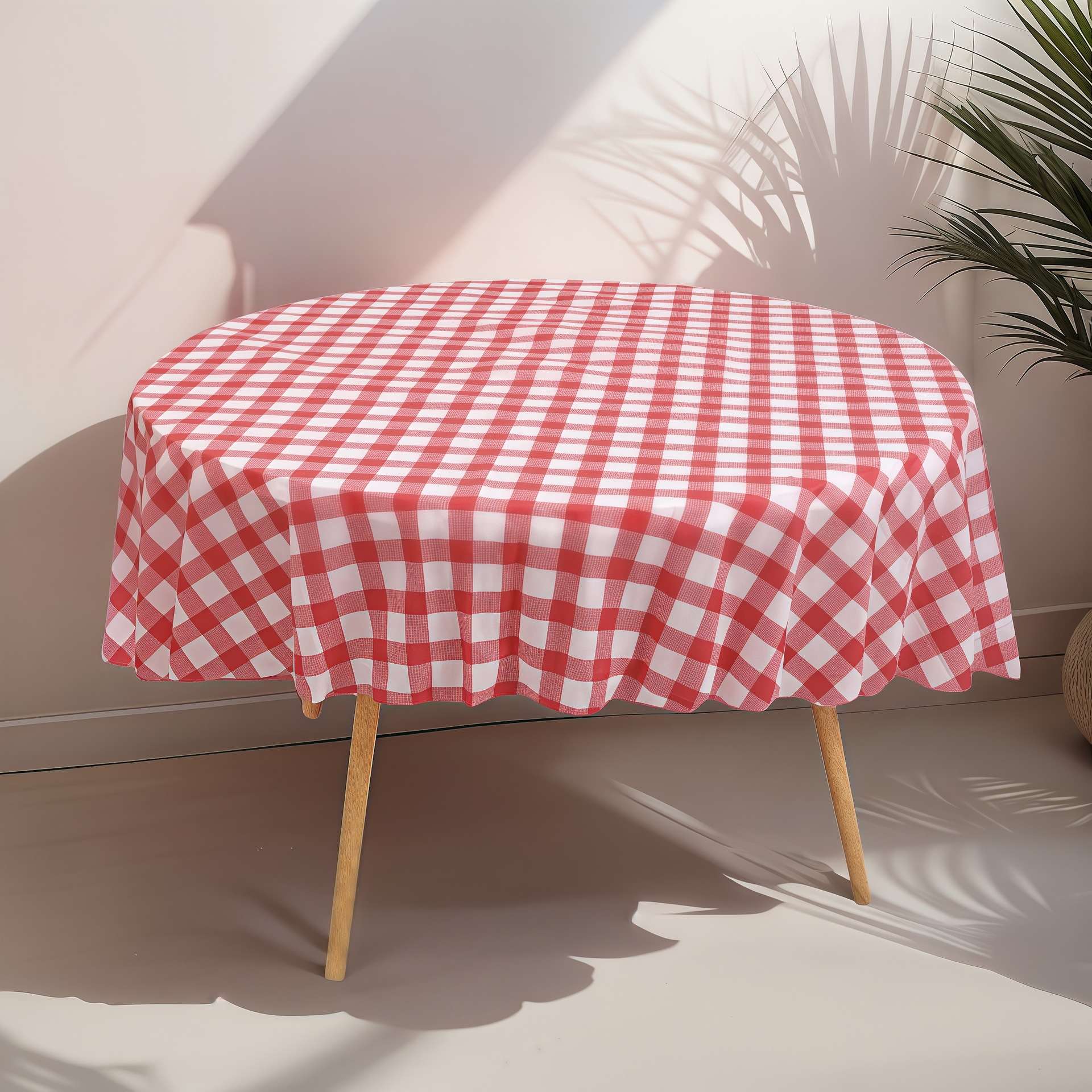 1/4pcs 213cm/83.86in Disposable Tablecloth Reusable Round Tablecloth Wrinkle-Free Waterproof Gingham Tablecloth Family Gathering