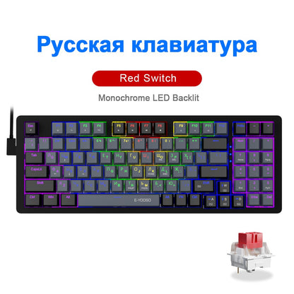 Teclado Mecânico Gamer E-YOOSO Z94 USB com Fio LED Monocromático Retroiluminado Switch Azul Vermelho 94 Teclas para Computador Laptop PC