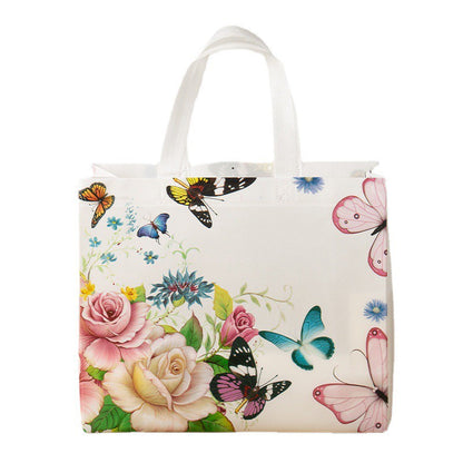 Reusable Non-Woven Fabric Shopping Bag Butterfly Printing Eco Bag Foldable Large Capacity Travel Storage Tote Shopper Bag