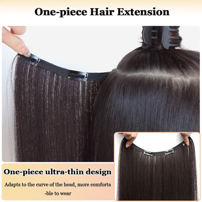Aplique de Cabelo Sintético Liso Longo de Uma Peça com 4 Presilhas, Camada Interna Escondida, Peruca Colorida