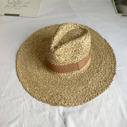 Chapéu de palha Raffite com aba grande para Jazz, chapéu de praia retrô inglês versátil para mulheres com proteção solar, estilo Hepburn, chapéu de senhora francesa