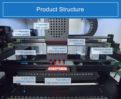 Máquina SMD para Fabricação de Circuitos Integrados SMT550 Máquina de Colocação e Seleção de Componentes Eletrônicos com 4 cabeças e 50 alimentadores