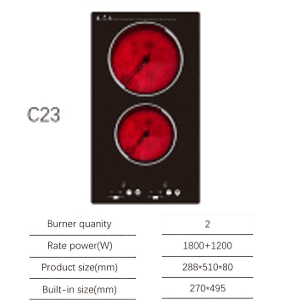 Fogão Elétrico de Duas Bocas com Aquecimento Duplo, Cooktop de Cerâmica, Indução, Eletrodoméstico de Cozinha, Superfície de Cozimento Vertical para Uso Doméstico