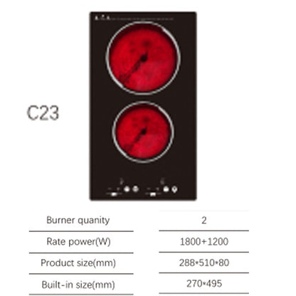 Fogão Elétrico de Duas Bocas com Aquecimento Duplo, Cooktop de Cerâmica, Indução, Eletrodoméstico de Cozinha, Superfície de Cozimento Vertical para Uso Doméstico
