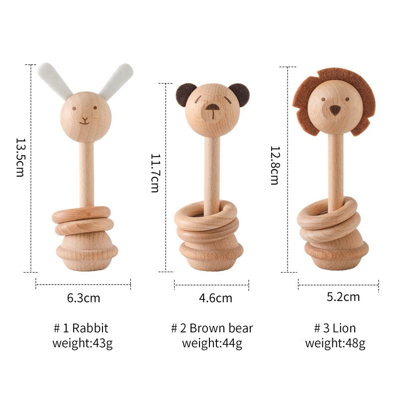 Baby Wooden Montessori Toys Cartoon Animal Rabbit Crocodile Blocks Rattle Puzzle Game Wooden Ring Newborn Rattle Teethering Toys