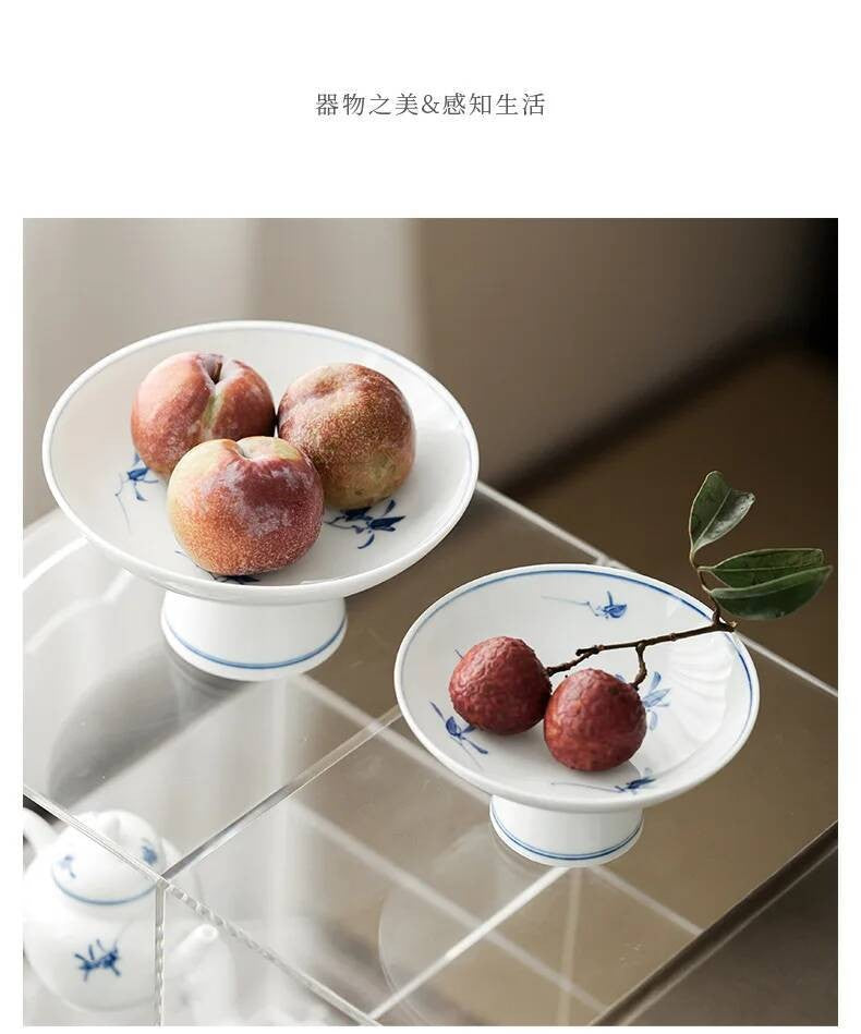 Pure Hand-painted Butterfly Orchid Fruit Plate, Dehua White Porcelain Tea Snack Living Room Table, High Footed Fruit Snack Plate