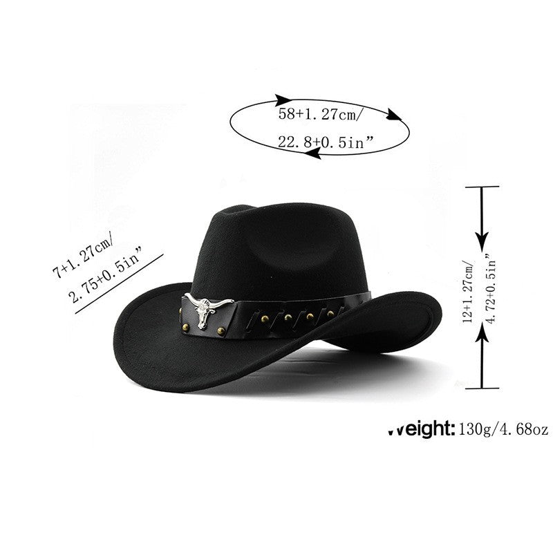 New Vintage Western Cowboy Hat For Men's Gentleman Lady Jazz Cowgirl With Leather Wide Brim Cloche Church Sombrero Hombre Caps