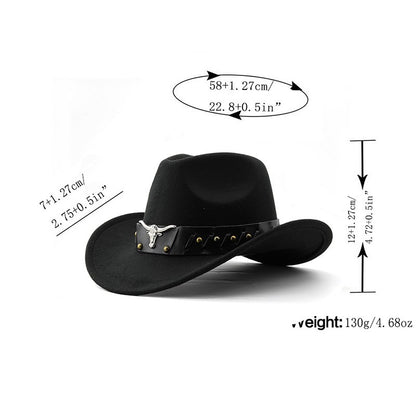 New Vintage Western Cowboy Hat For Men's Gentleman Lady Jazz Cowgirl With Leather Wide Brim Cloche Church Sombrero Hombre Caps