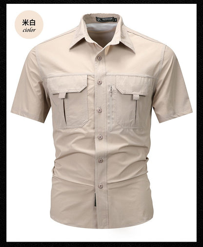 Summer Men Short Sleeve Shirt Men Breathable Tactical Work Shirt Tops Outdoor Casual Quick Dry Multi-pocket Camping Cargo Shirts