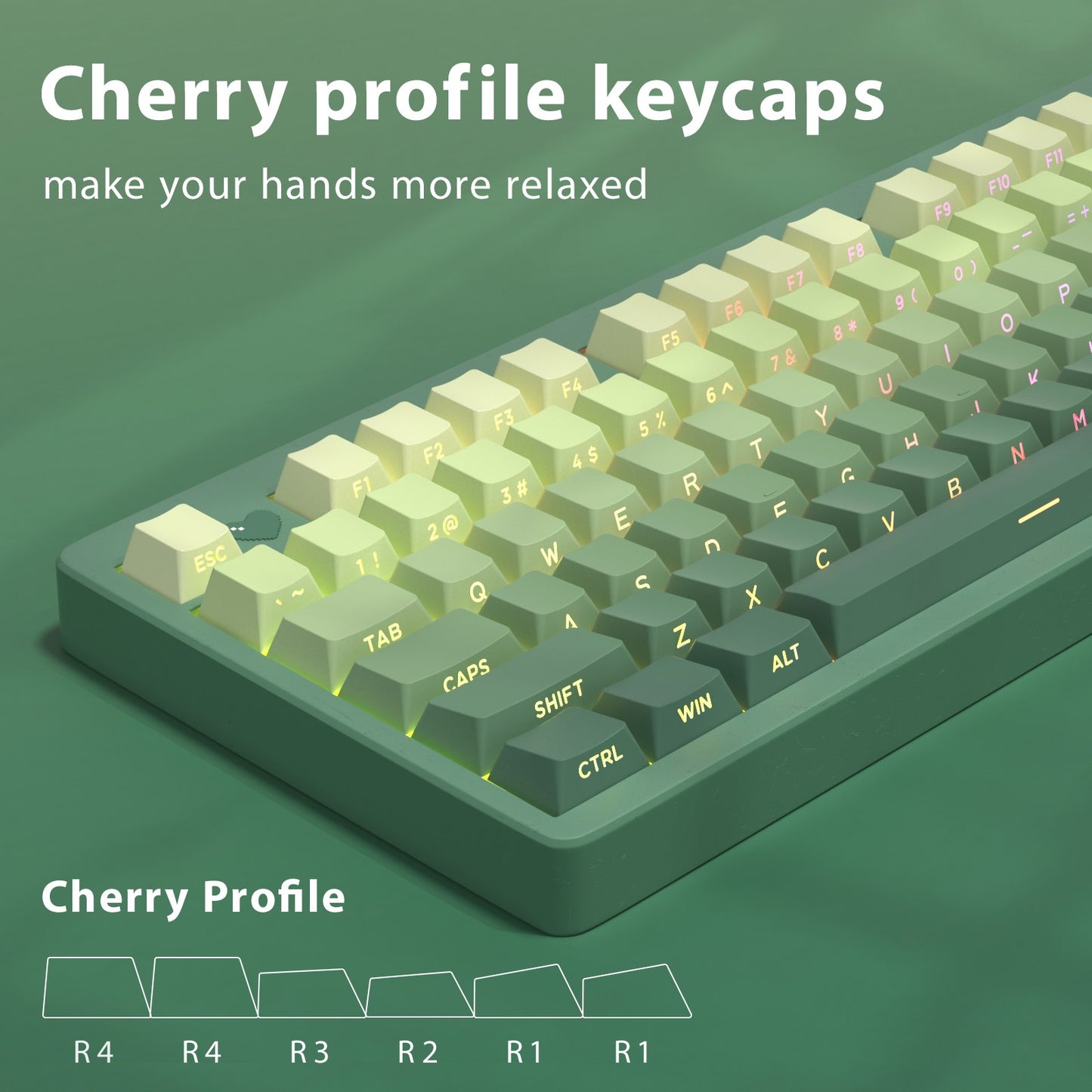 Novas Teclas 133 Gradiente Verde Shine Through Keycaps Impressão Lateral PBT Keycap Perfil Cherry Double Shot para Teclados Mecânicos