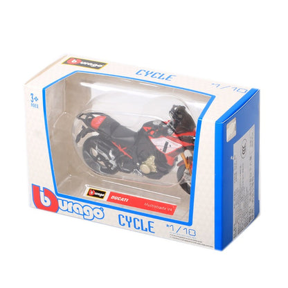 Miniaturas de moto de aventura Bburago Ducati Multistrada V4 Pikes Peak em escala 1/18, modelo de motocicleta de brinquedo diecast, vermelha