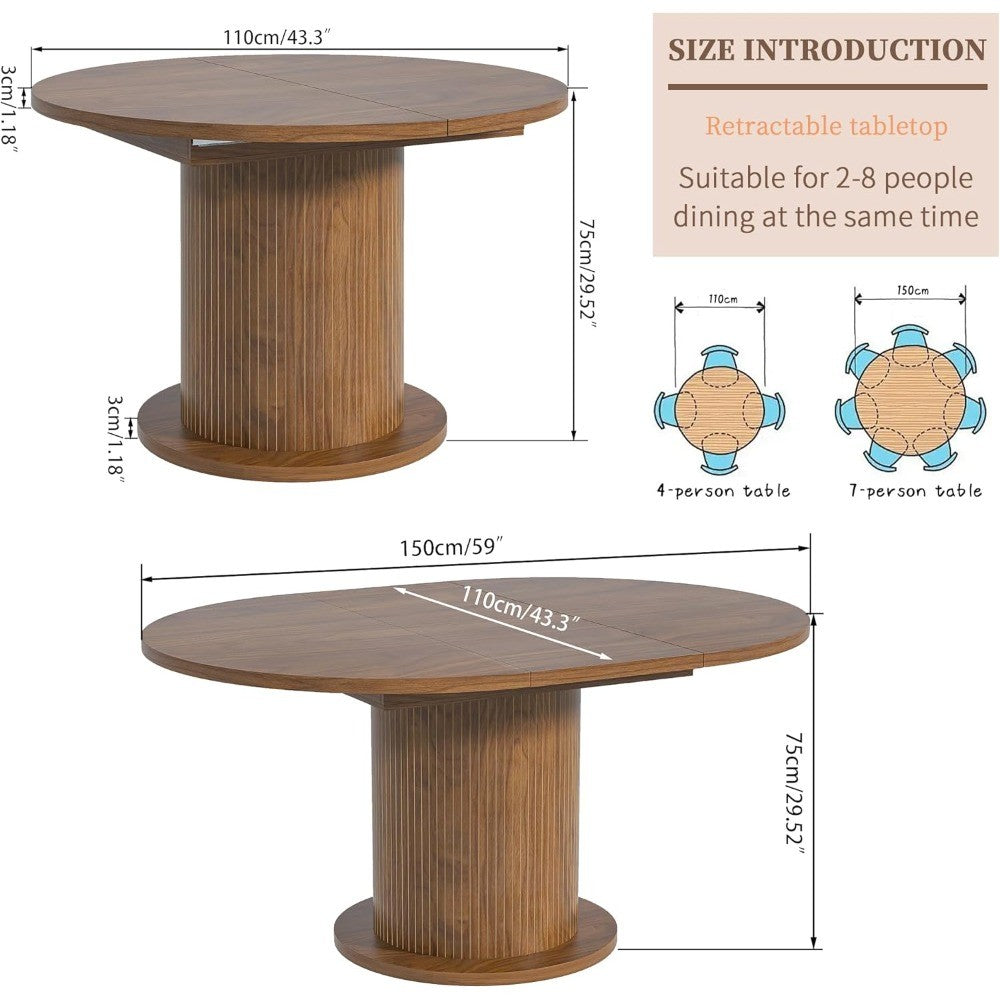 Adjustable Size Round Dining Table for 4-6, Unique Design Modern Farmhouse Kitchen Table, Circle Dining Tables