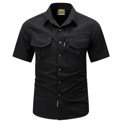 Summer Men Short Sleeve Cargo Breathable Shirt Man Casual Tactic Multi Pocket Shirts Men Outdoor Hike Safari Work Shirt Top Polo