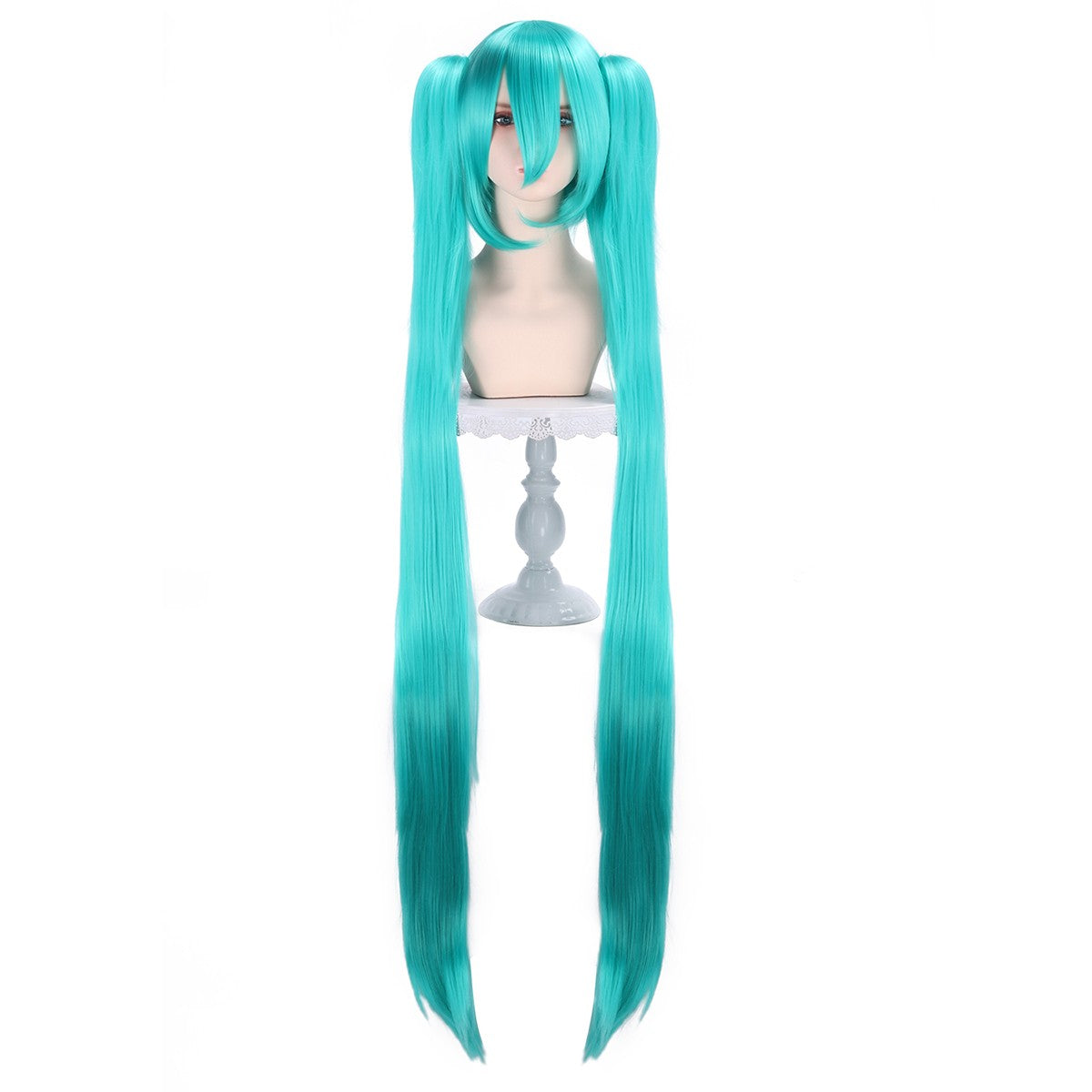 Peruca para cosplay da Hatsune Miku, clipe de boca de tigre multiuso, peruca de rabo de cavalo duplo de 120 CM, azul lago azul-esverdeado
