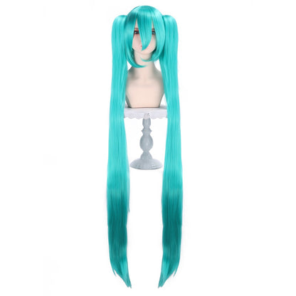 Peruca para cosplay da Hatsune Miku, clipe de boca de tigre multiuso, peruca de rabo de cavalo duplo de 120 CM, azul lago azul-esverdeado