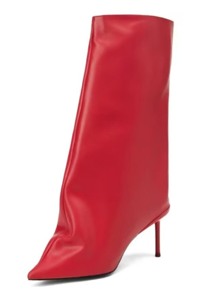 2024New Designer Slender High Heels Knee Length Women's Boots Fashion Walk Party Women's Large Mid Size Boots Autumn and Winter