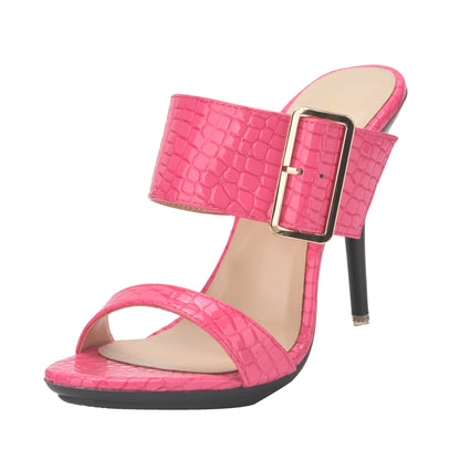 New Summer Buckle Strap Outside Women Slipper  Open Toe High Heeled 10CM Women's Sandals Thin Heels Neutral Slippers Party Pumps