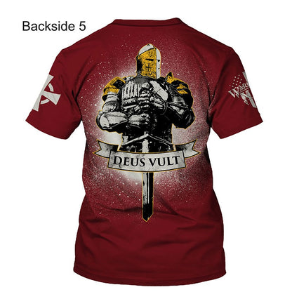 Crusader Knights Templar 3D Harajuku Print Handsome Retro Taste Fashion Personality Street Men's Round Neck Short Sleeve T-shirt