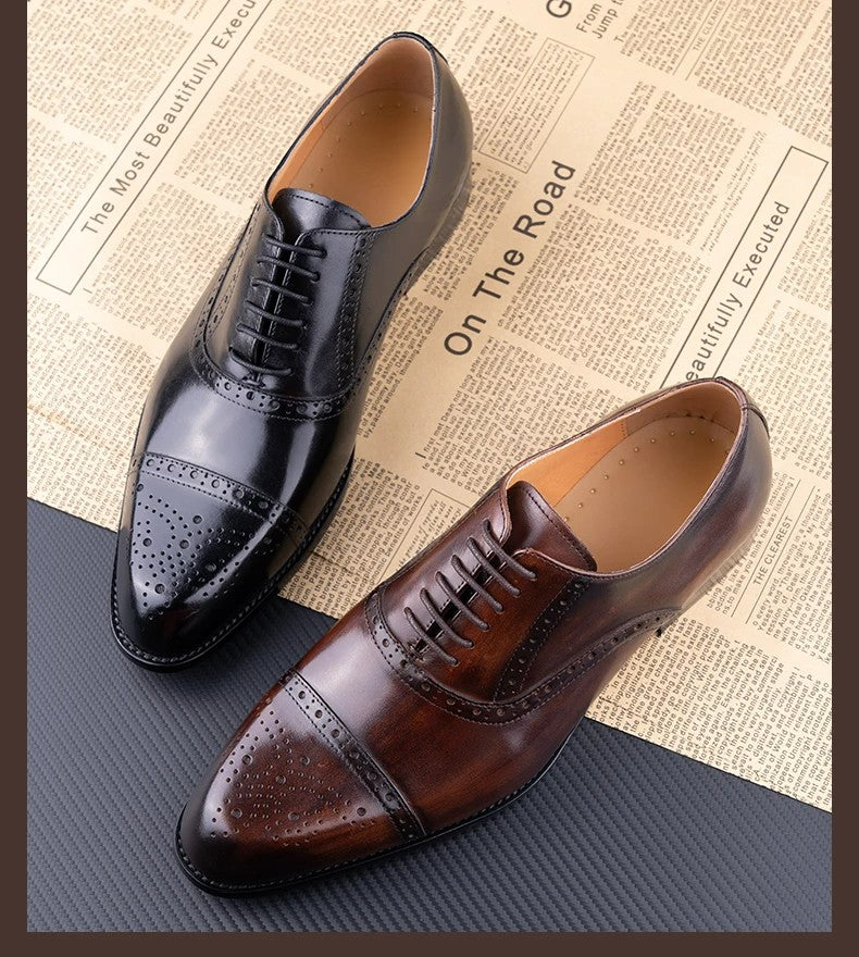 Classic Brogue Shoe Men's Business Suits Matches New Style Genuine Cowhide Handmade Formal Office Wedding Party Mans Dress Shoes