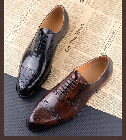Classic Brogue Shoe Men's Business Suits Matches New Style Genuine Cowhide Handmade Formal Office Wedding Party Mans Dress Shoes