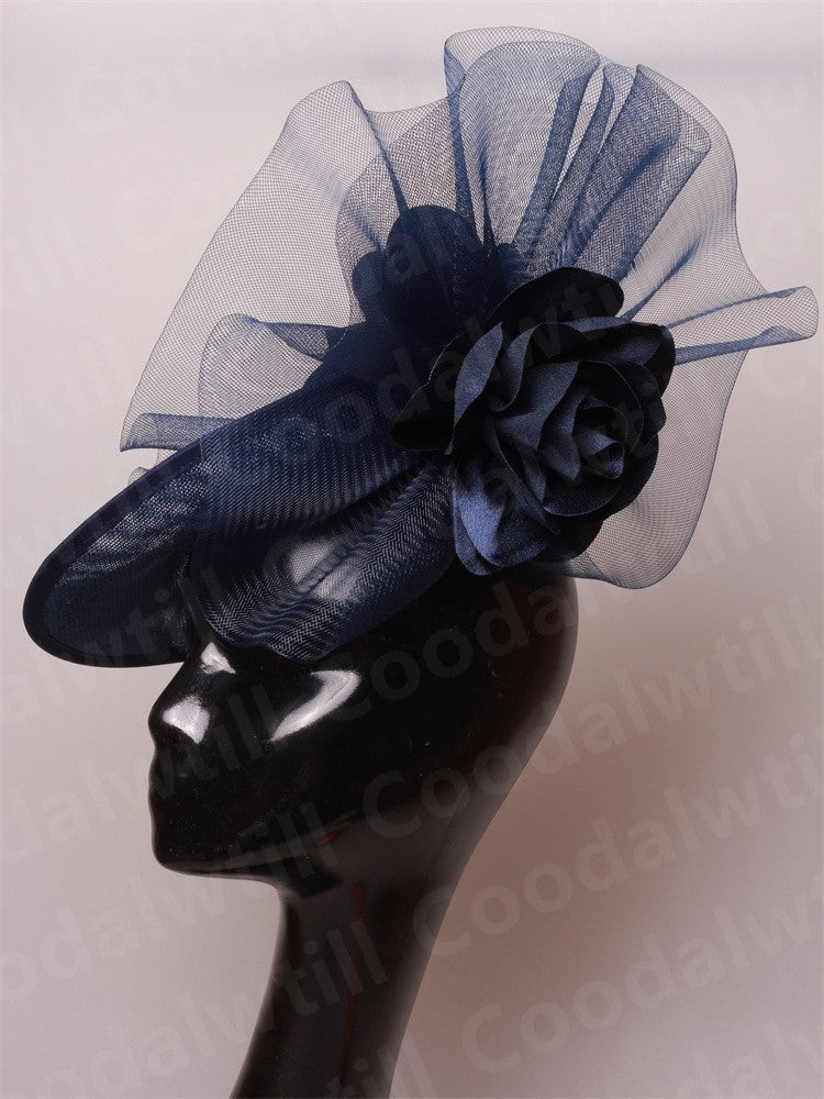 Fascinator Feminino Azul Marinho Chic Chapéu Elegante para Royal Ascot Millinery Noiva Casamento Coquetel Acessórios de Cabelo Véus e Acessórios para Cabeça
