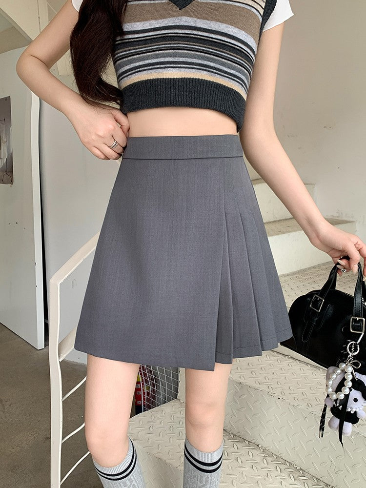 L-4XL Plus Size Skirt Women Spring Summer 2025 New Korean Fashion High Waist Pleated A Line Skirt Women Black Or Gray Mini Skirt