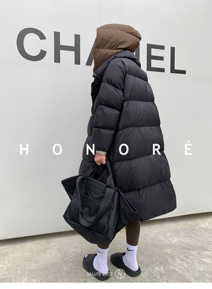 Janveny Fluffy White Duck Down Jacket Women Winter Thickness Warm Long Puffer Coat Hooded Female Fashion Fake Two-piece Parkas