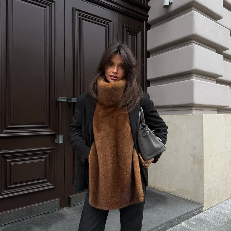 Elegant Fur Collar Woolen Coat Women Contrast Full Sleeve Turn-down Collar Loose Lace Up Coats Female 2025 Autumn Lady Outwears