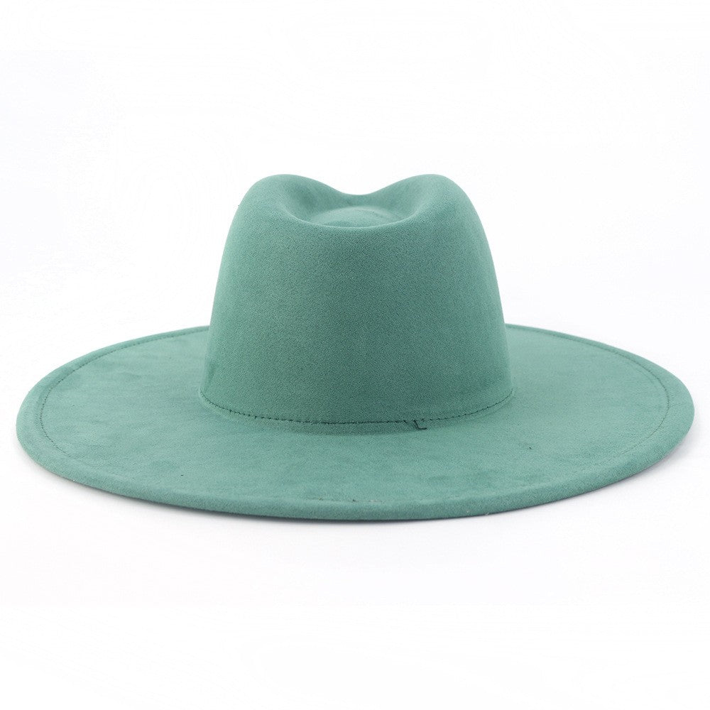 9.5 CM Big Brim Jazz Fedora Hats Men Suede Fabric Heart Top Felt Cap Women Luxury Designer Brand Party Green Fascinator Hats