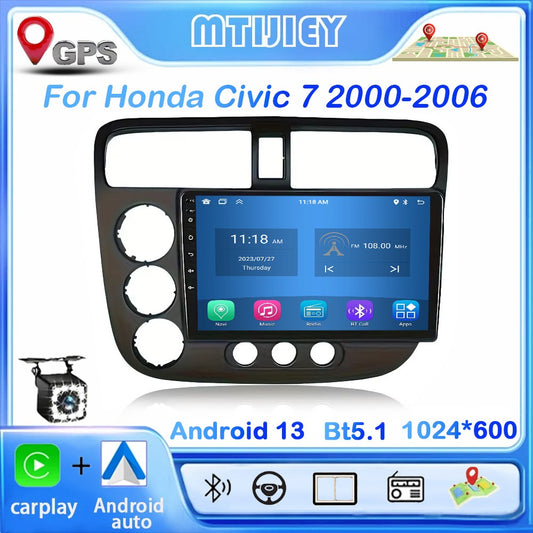 MTIJIEY 2+32G 2Din Android Auto Carplay Car Radio Multimedia For Honda Civic 7 2000-2006 Car Android Car play Video Stereo GPS