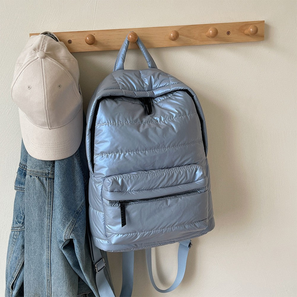 Mochila Escolar Acolchoada de Inverno para Estudantes com Grande Capacidade, Bolsa de Livros Casual de Cor Sólida com Alça Ajustável para Adolescentes