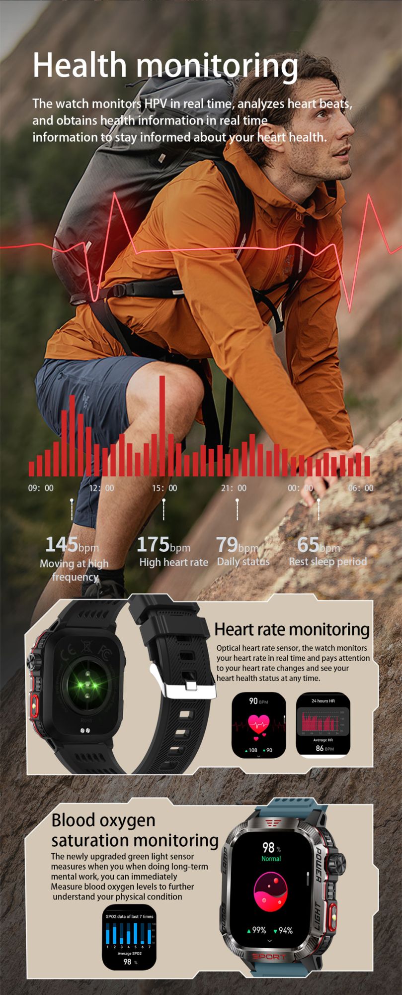 Outdoor Sports Smart Watch Men 2.01" GPS Tracker Compass LED Flashlight 600mAh Battery Waterproof Bluetooth Call Smartwatch Man