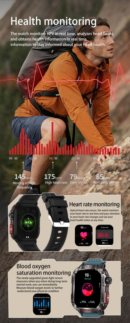 Outdoor Sports Smart Watch Men 2.01" GPS Tracker Compass LED Flashlight 600mAh Battery Waterproof Bluetooth Call Smartwatch Man