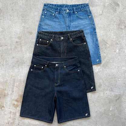 Y2K baggy denim shorts retro embroidered letter striped graphic zipper shorts men women clothing trendy hip hop streetwear