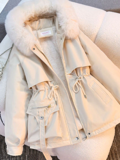 New in Women's Autumn Winter Fashionable Loose Hooded Jacket Solid Color Casual Thick Warm Zipper Parka Coat Clothes Tops
