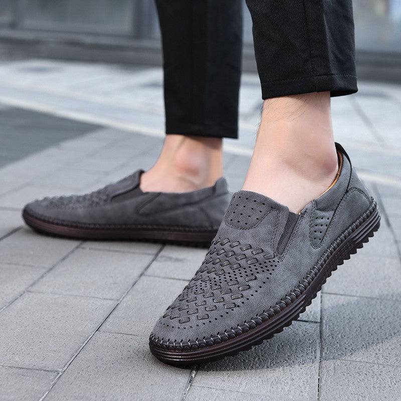 New 2024 Handmade Leather Men Shoes Design Fashion Sneakers Slip On Loafers Summer Mesh Breathable Casual Shoes Men Driving Flat