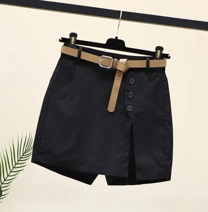 Chic Shorts Women Belt Korean Solid Buttons Side Slit A-line Streetwear Fashion Skirts Chic Harajuku Summer Loose Pants