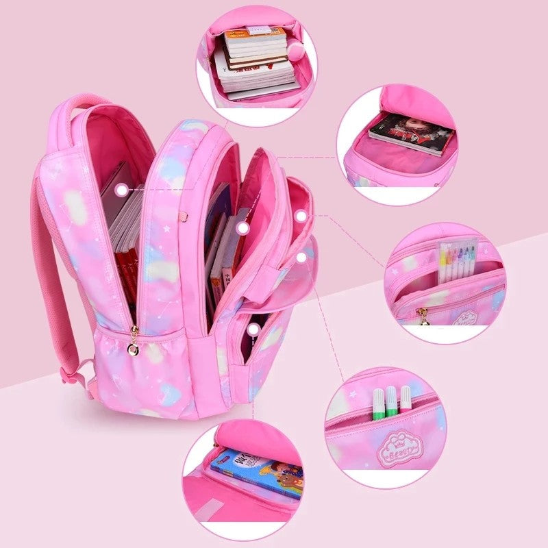 Mochila Escolar Menina Rosa Para Crianças Adolescentes Escolar Primária Kawaii Fofa Impermeável