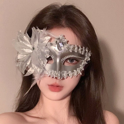 Venetian Party Handheld Masquerade Masks Stick Side Flower Festival Costume Party Half Face Mask Carnival Party