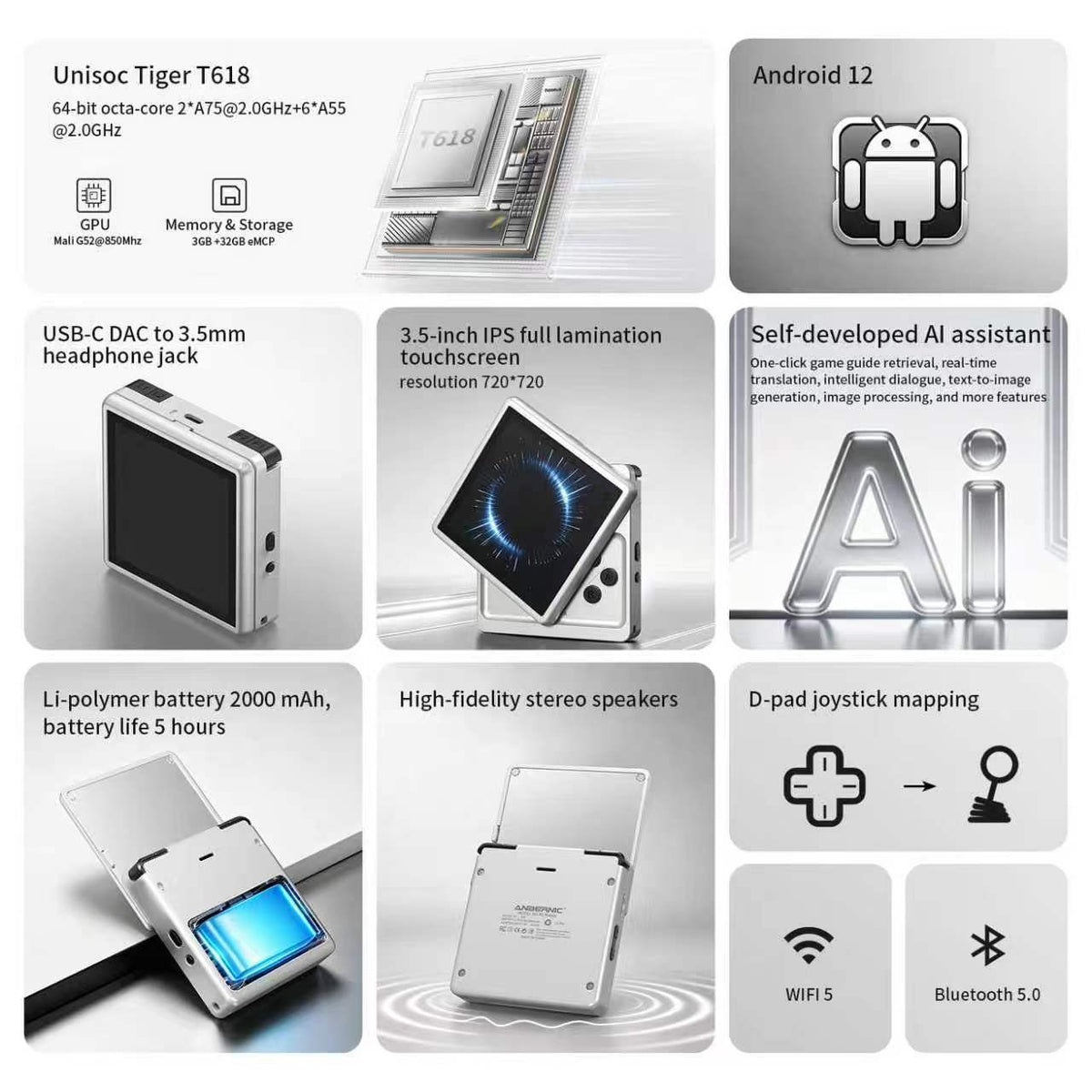 Anbernic RG Rotate Retro Handheld Game Console Android 12 T618 IPS Screen Game Emulator 3GB+32GB WiFi Portable Gaming Device
