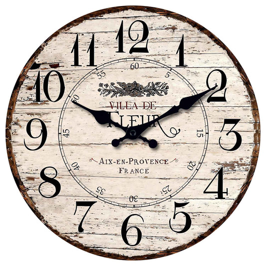 1pc Wooden wall clock, French Vintage White Silent non-ticking Kitchen Clock, Country Vintage decor Silent Wall clock-no battery